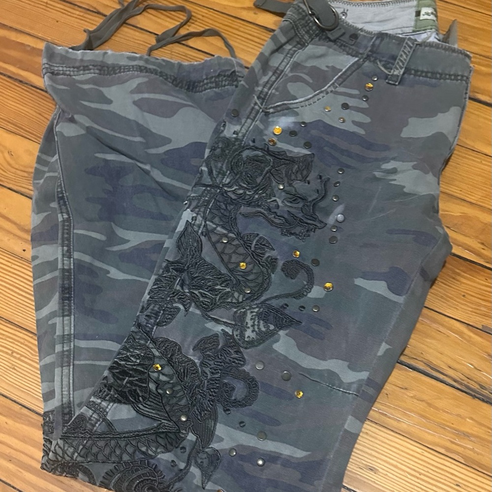 Miss Me Green Camouflage Pants with Embroidery & studs/crystals
